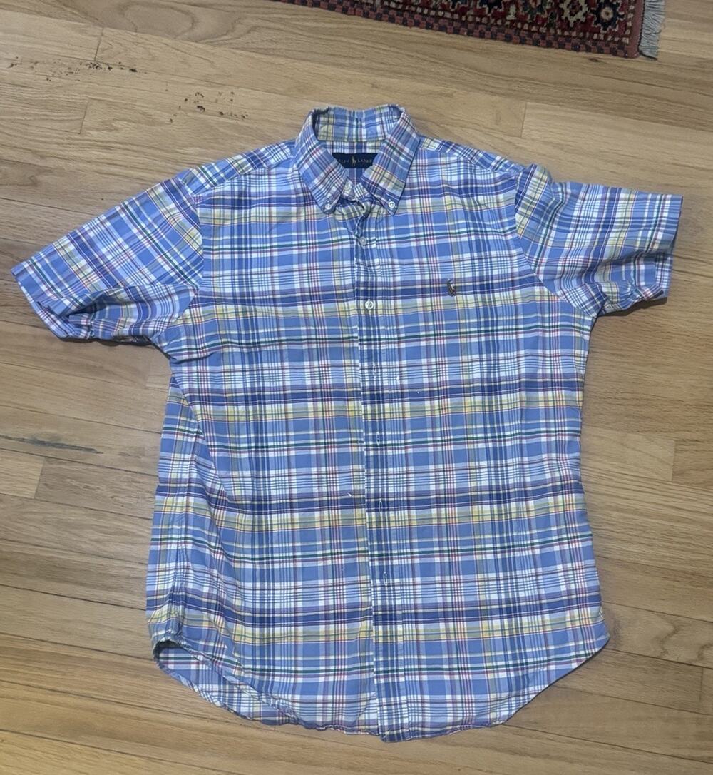 Vintage Polo Ralph Lauren Madras Plaid Short Sleeve OCBD Shirt - Men's Medium